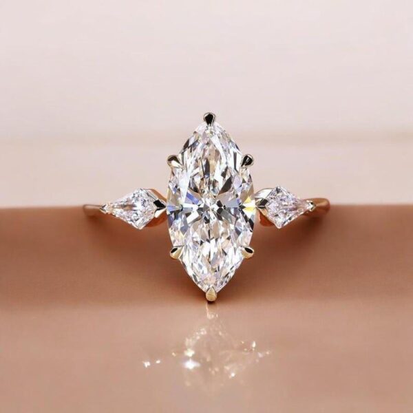 14K Gold, 2 Carat Marquise Cut Diamond Engagement Ring